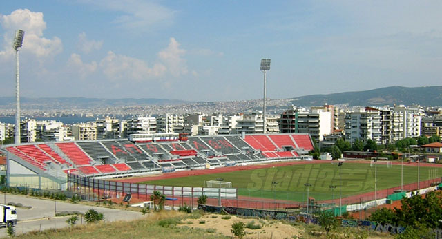 Kalamaria Stadium from the south with Thessaloniki in the background - Click to enlarge!