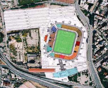 Ground plan of the new stadium and its surroundings. The Metro station (light blue) lies to the south.