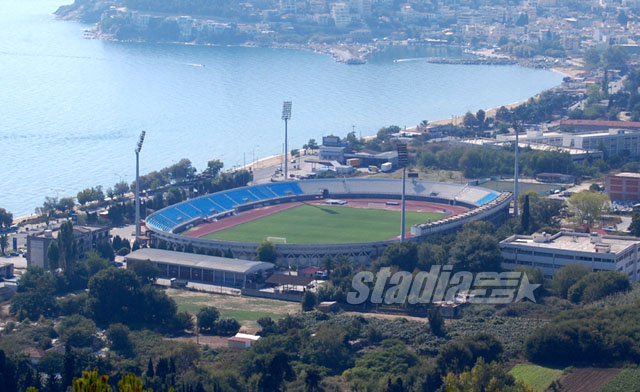 Kavala Stadium, by the sea, with the city of Kavala in the background -  Click to enlarge!