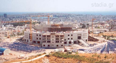 View of the hall from the north with the port of Piraeus in the background (September 2002)