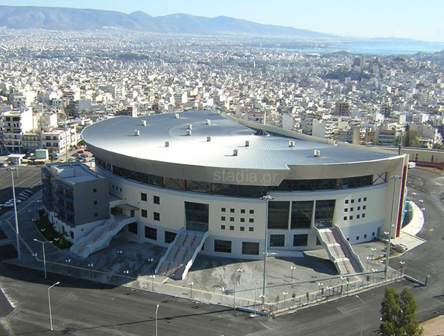 The new Nikea Indoor Hall with the southern suburbs of Athens in the background (January 2004)
