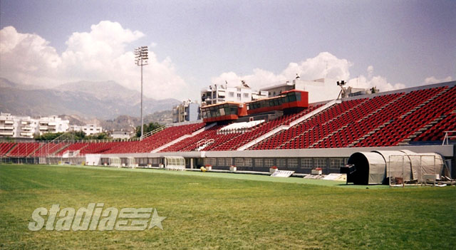 The main (south) stand of Panahaiki Stadium with the press booths - Click to enlarge!