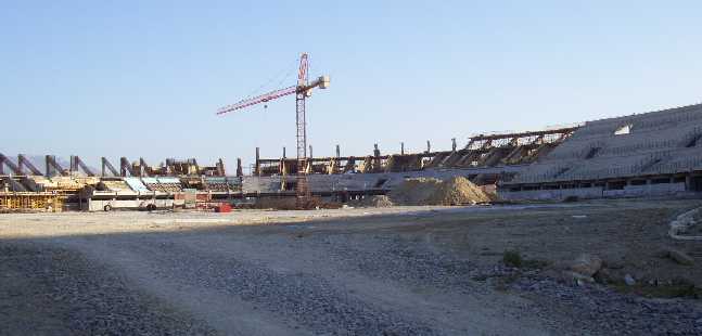 View of the construction site from the north. The west stand is visible on the right (May 2002)