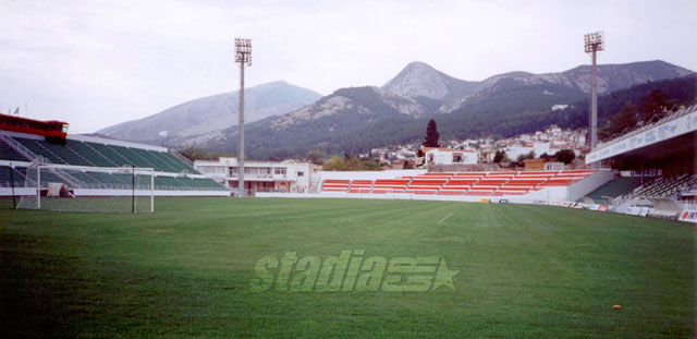 The stadium with the old city of Xanthi in the background